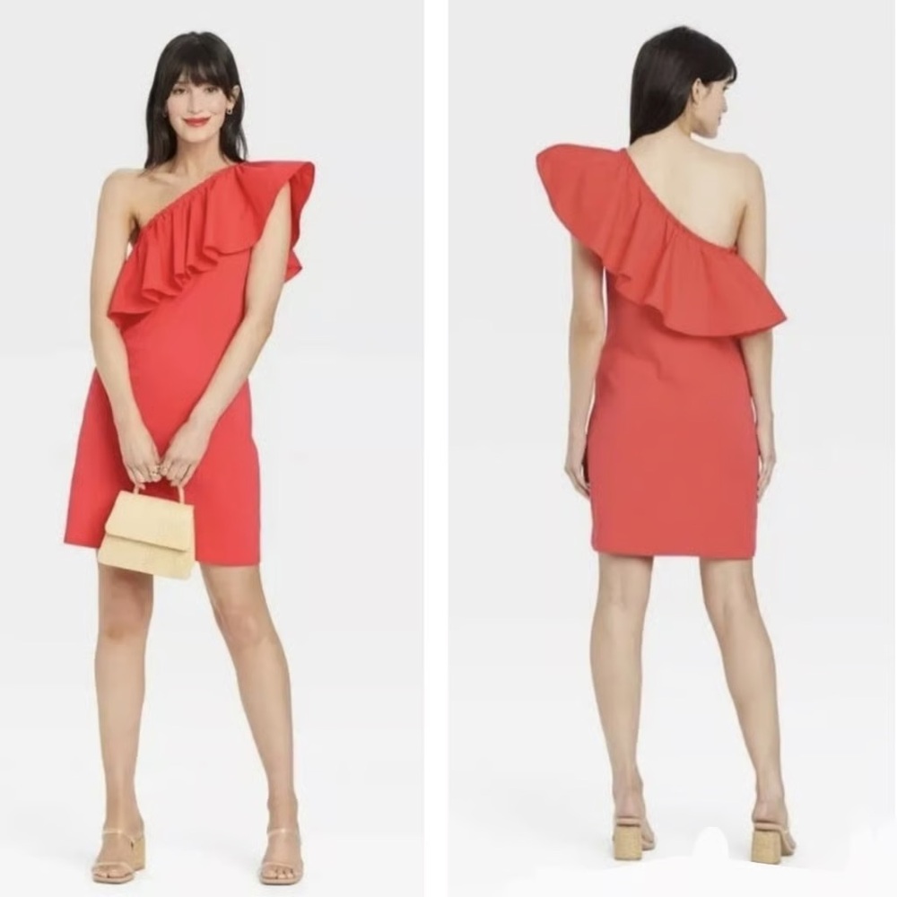 NWT A New Day One Shoulder Ruffle Red Dress